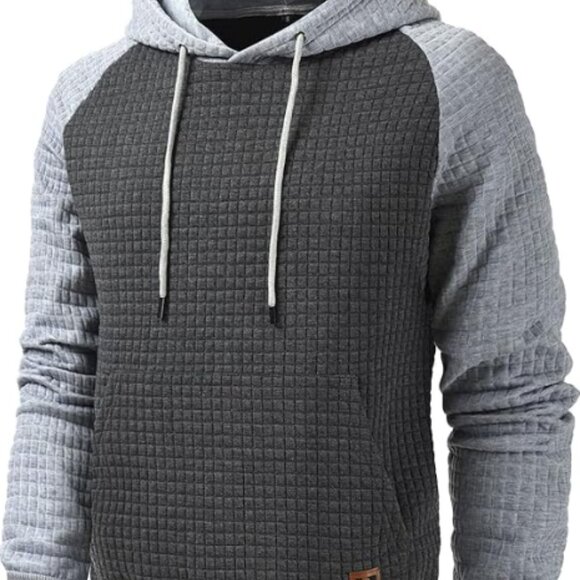 Men's Plaid Patchwork Jacquard Hoodie Sweatshirt | Casual Long Sleeve Pullover w - Picture 10 of 12